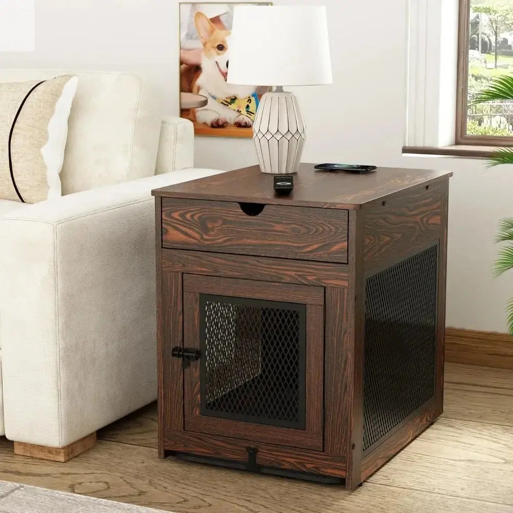 2025 New Wooden Dog Crate End Table with Storage  and QC3.0 Wireless Charging