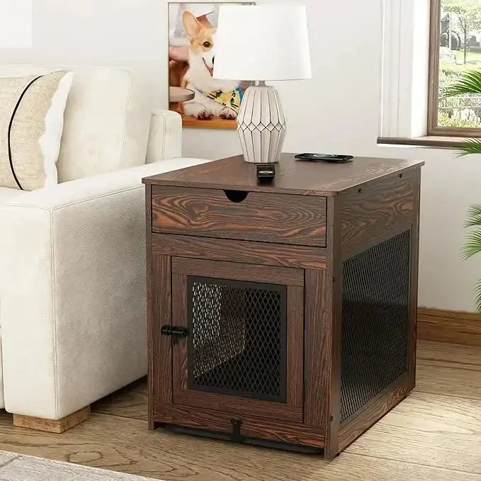 2025 New Wooden Dog Crate End Table with Storage  and QC3.0 Wireless Charging