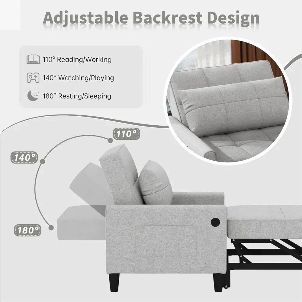 "3-in-1 Sleeper Chair - Convertible Futon with USB Ports & Side Pockets