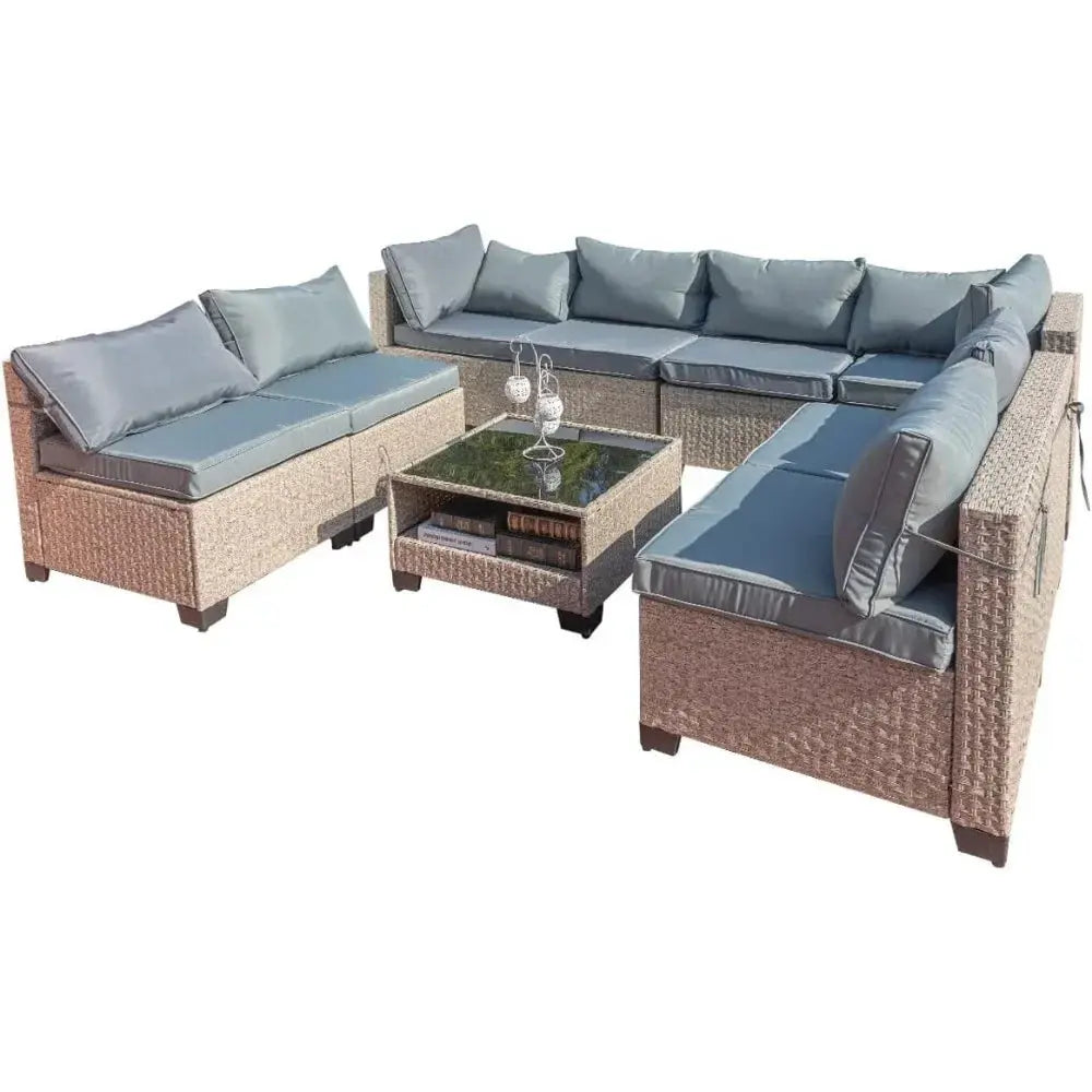 9-Piece All-Weather Patio Furniture Set with Cushions and Storage Table for Outdoor Comfort