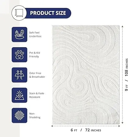 Cozy Cream 6x9 Area Rug For Living Room, Bedroom - Swirl Waves Pattern, Durable & Easy To Clean