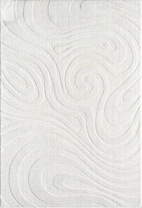 Cozy Cream 6x9 Area Rug For Living Room, Bedroom - Swirl Waves Pattern, Durable & Easy To Clean