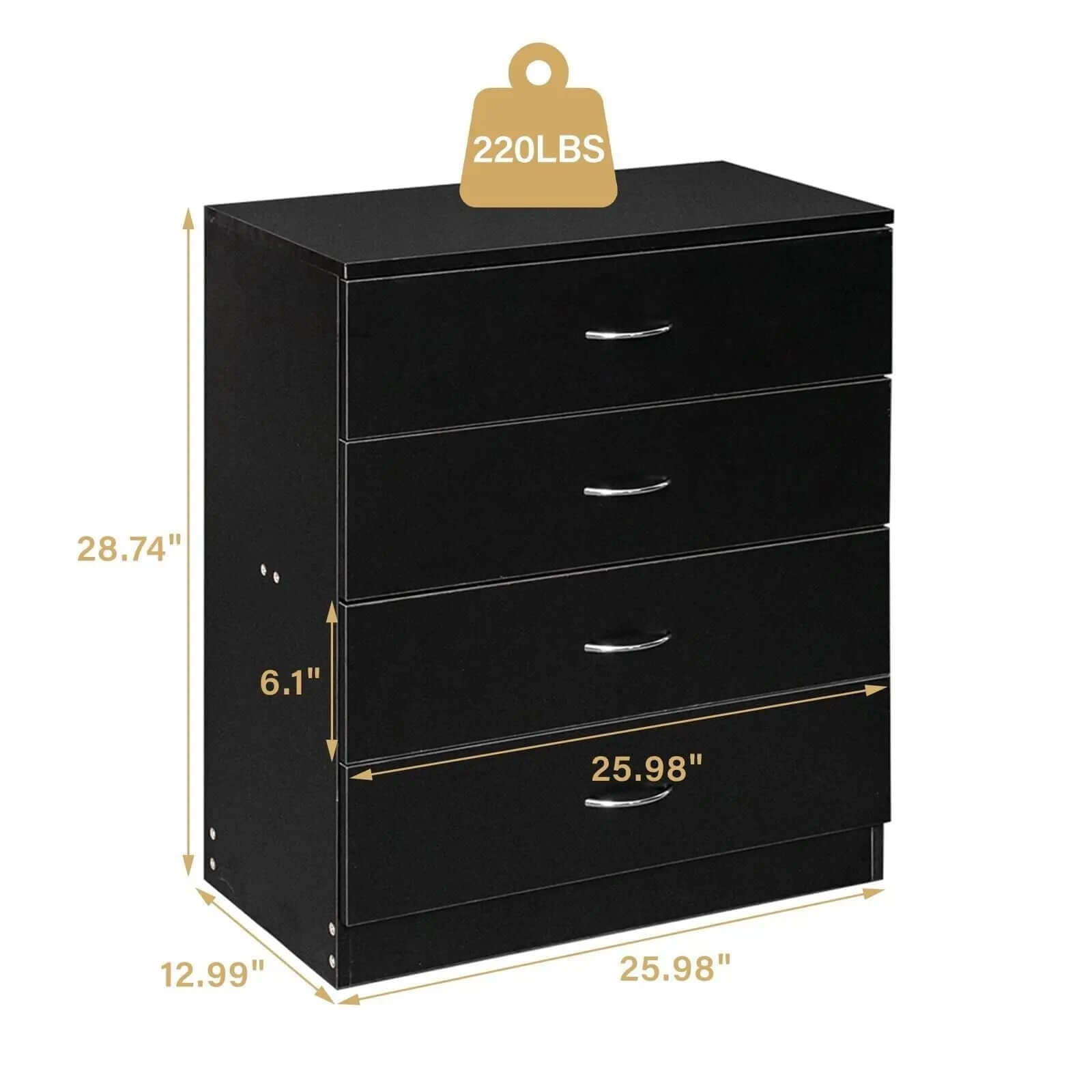 Elegant Black 4-Drawer Chest Dresser