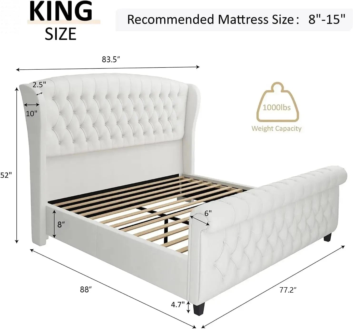 King Size Bed Frame- Chenille Upholstered