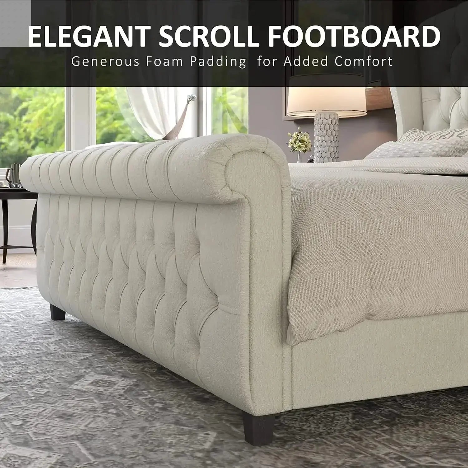 King Size Bed Frame- Chenille Upholstered